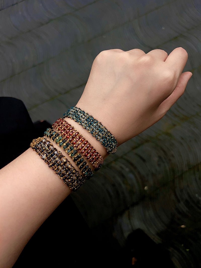 Handmade Multi Natural Gemstone Beaded Woven Bracelet - floysun