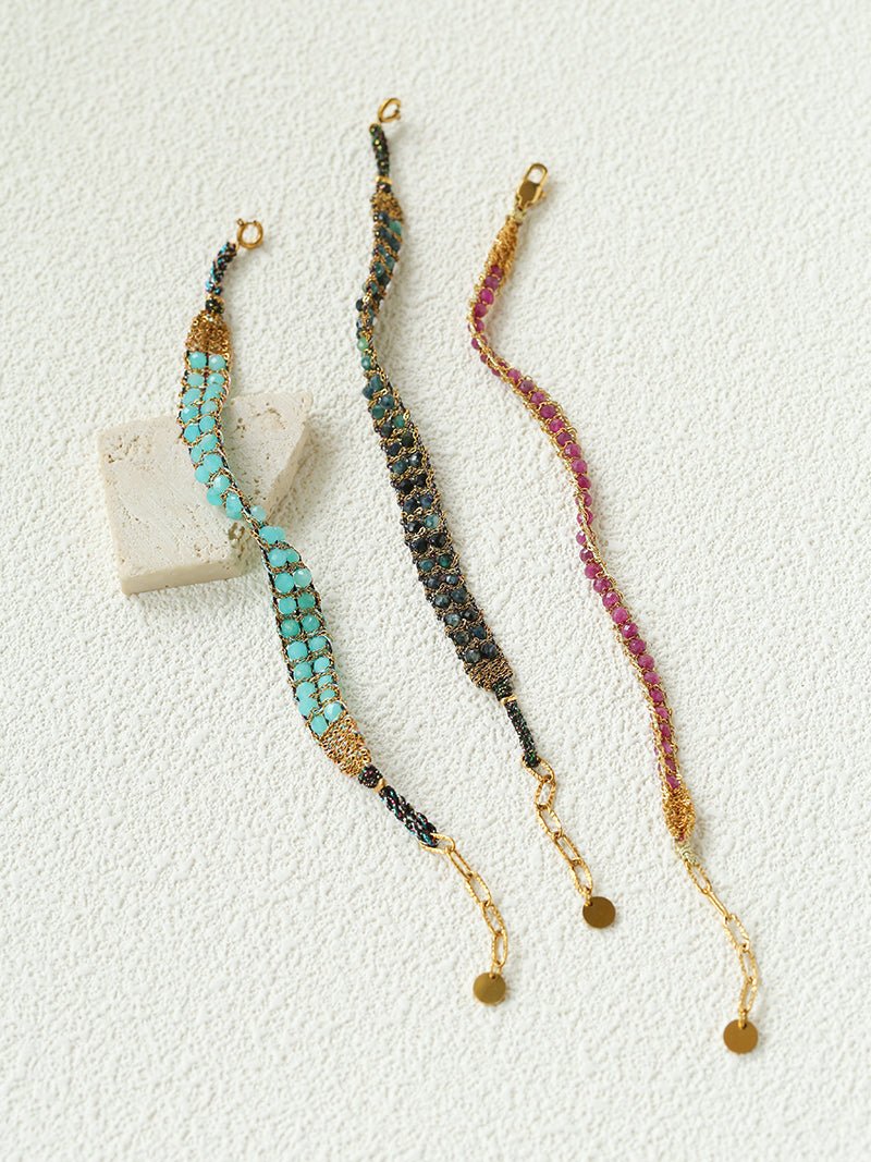 Handmade Multi Natural Gemstone Beaded Woven Bracelet - floysun