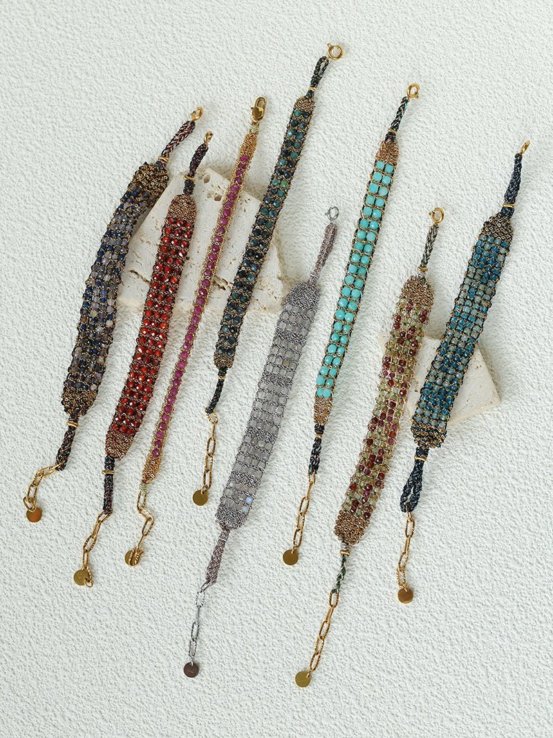 Handmade Multi Natural Gemstone Beaded Woven Bracelet - floysun