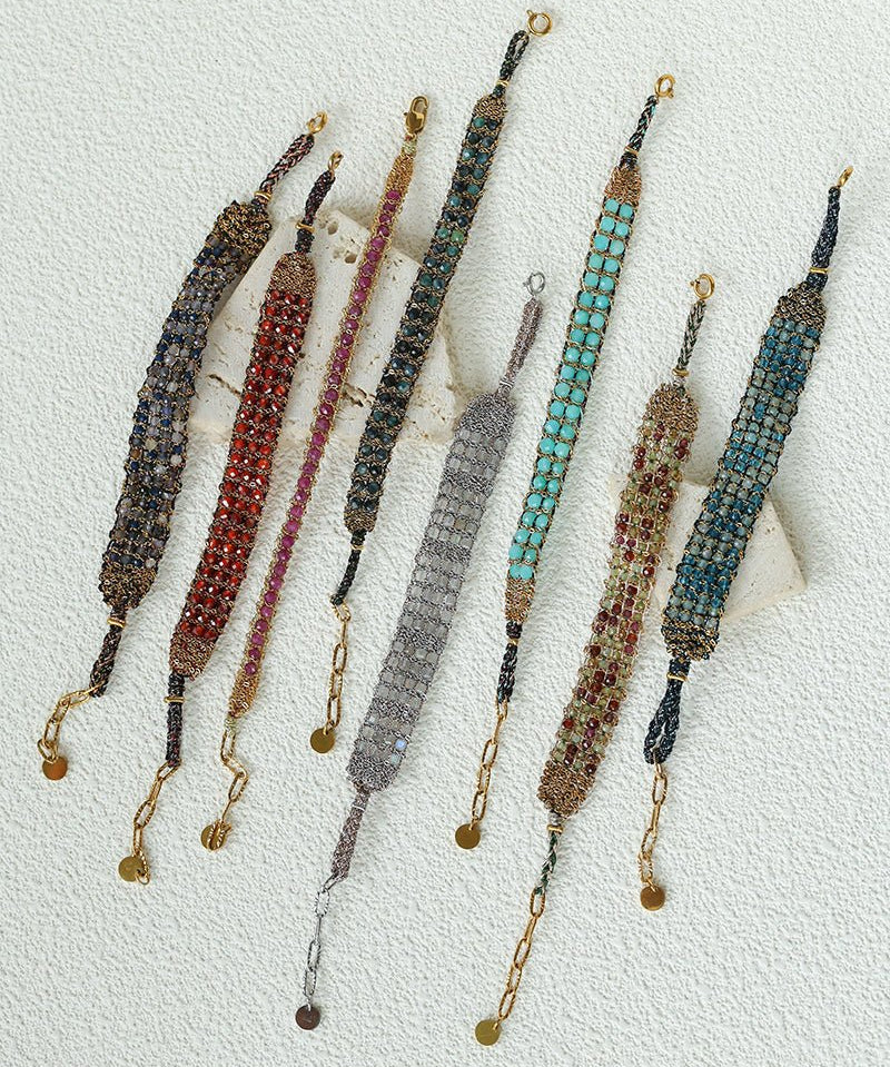 Handmade Multi Natural Gemstone Beaded Woven Bracelet - floysun