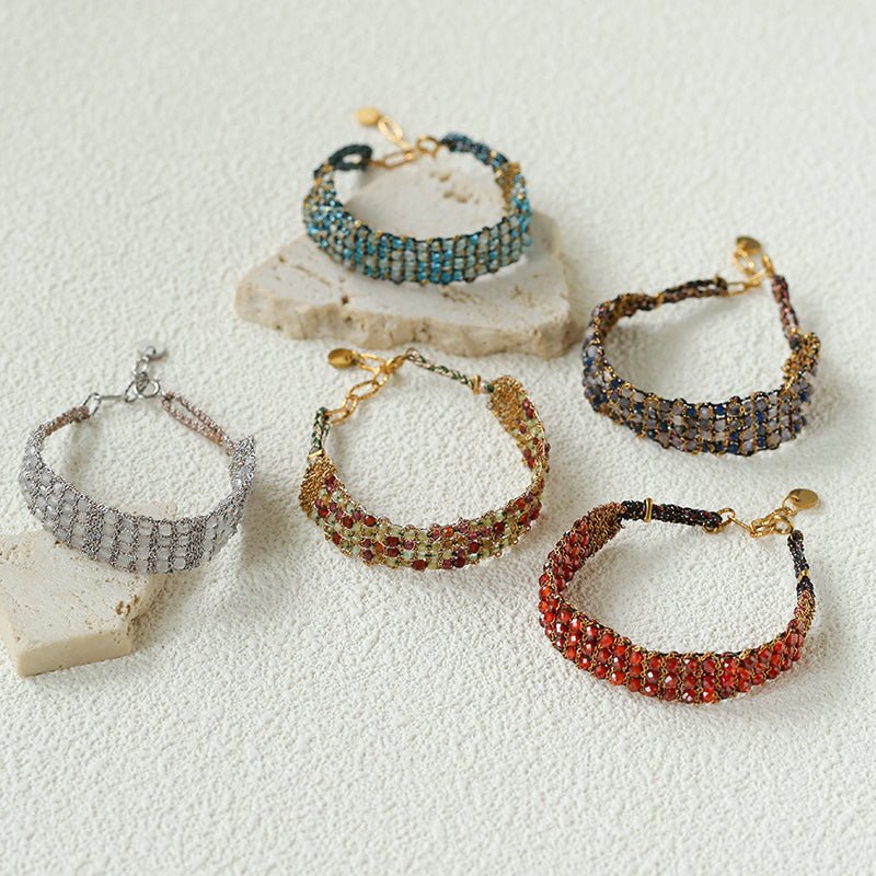 Handmade Multi Natural Gemstone Beaded Woven Bracelet - floysun