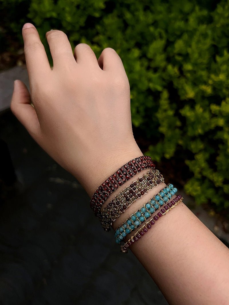 Handmade Multi Natural Gemstone Beaded Woven Bracelet - floysun