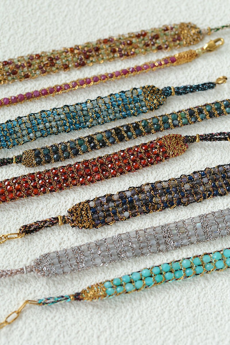 Handmade Multi Natural Gemstone Beaded Woven Bracelet - floysun