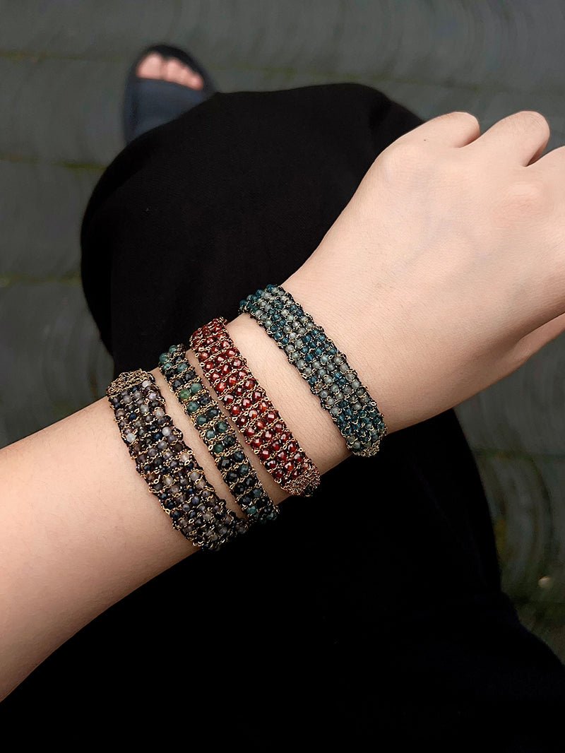Handmade Multi Natural Gemstone Beaded Woven Bracelet - floysun