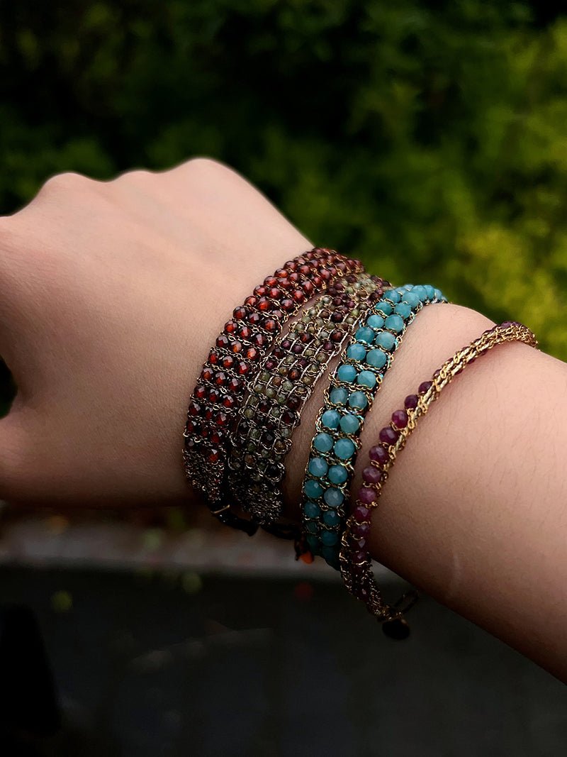 Handmade Multi Natural Gemstone Beaded Woven Bracelet - floysun