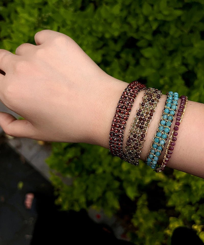 Handmade Multi Natural Gemstone Beaded Woven Bracelet - floysun