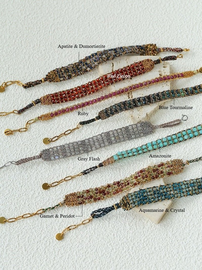 Handmade Multi Natural Gemstone Beaded Woven Bracelet - floysun