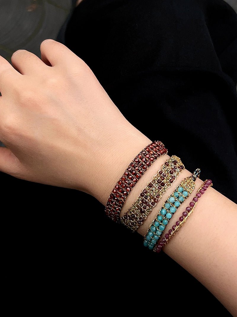 Handmade Multi Natural Gemstone Beaded Woven Bracelet - floysun