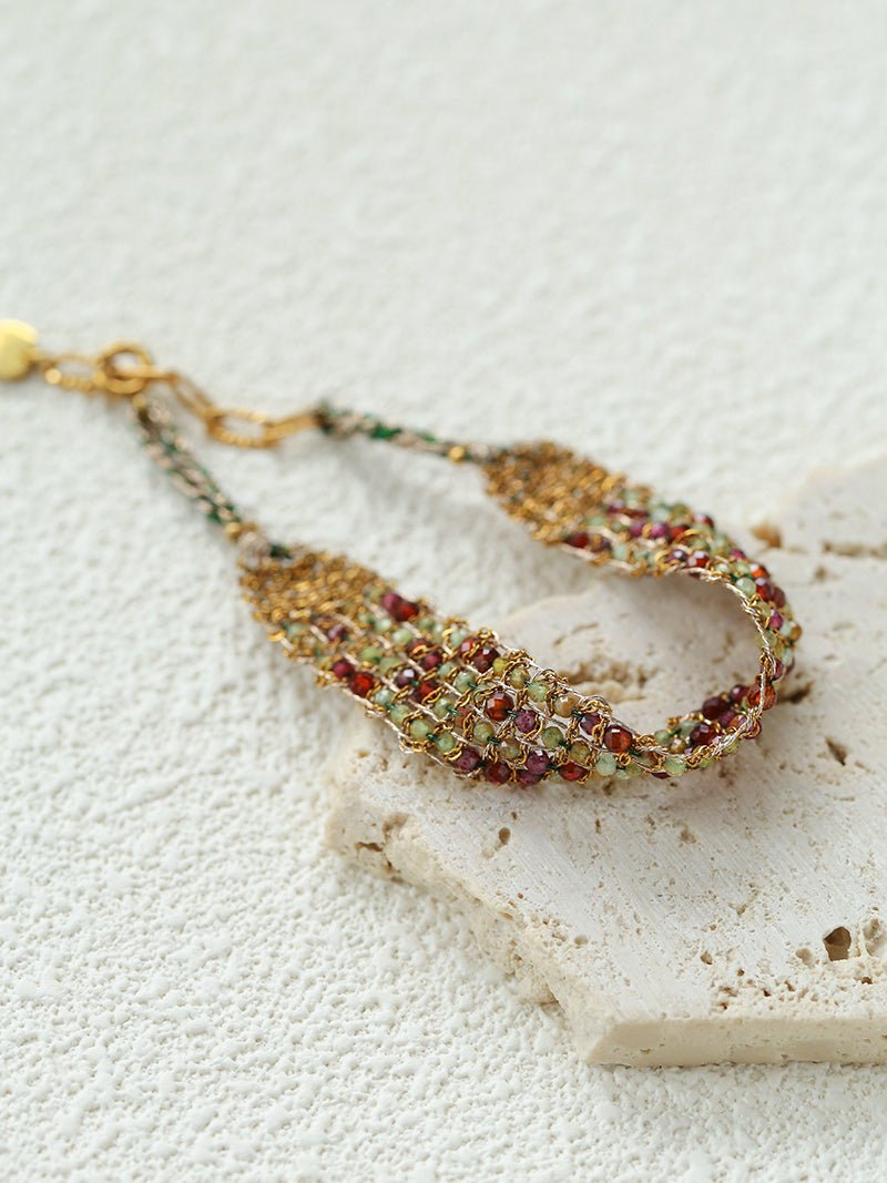Handmade Multi Natural Gemstone Beaded Woven Bracelet - floysun