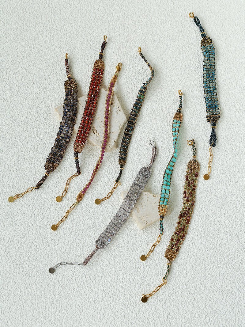 Handmade Multi Natural Gemstone Beaded Woven Bracelet - floysun