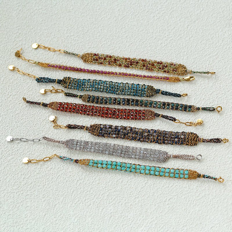 Handmade Multi Natural Gemstone Beaded Woven Bracelet - floysun