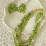 Handmade Multi - Strand Peridot & Baroque Pearl Statement Necklace - floysun