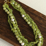 Handmade Multi - Strand Peridot & Baroque Pearl Statement Necklace - floysun