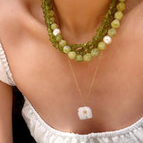 Handmade Multi - Strand Peridot & Baroque Pearl Statement Necklace - floysun