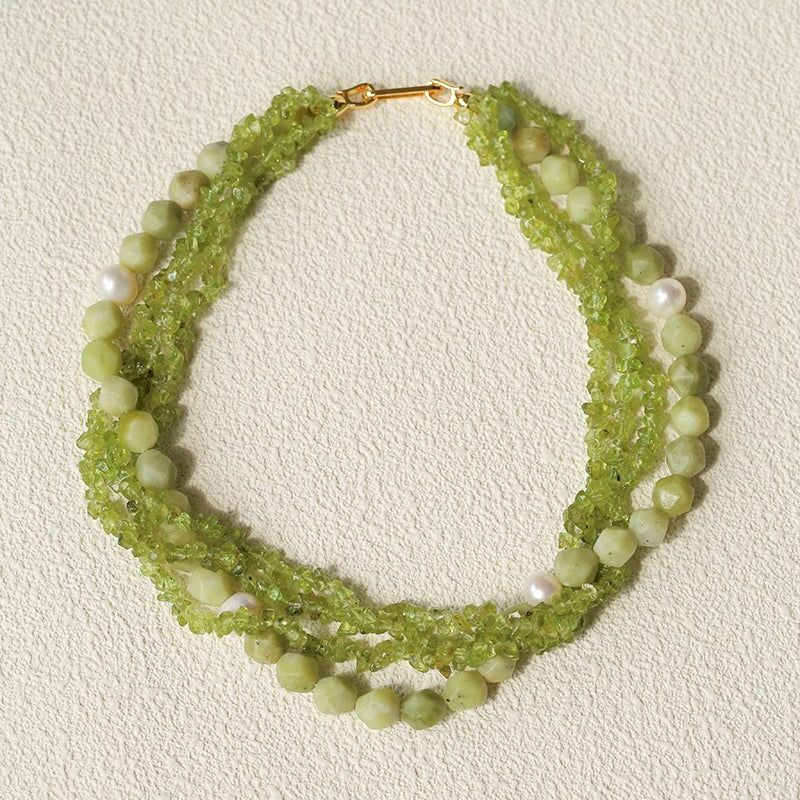 Handmade Multi - Strand Peridot & Baroque Pearl Statement Necklace - floysun