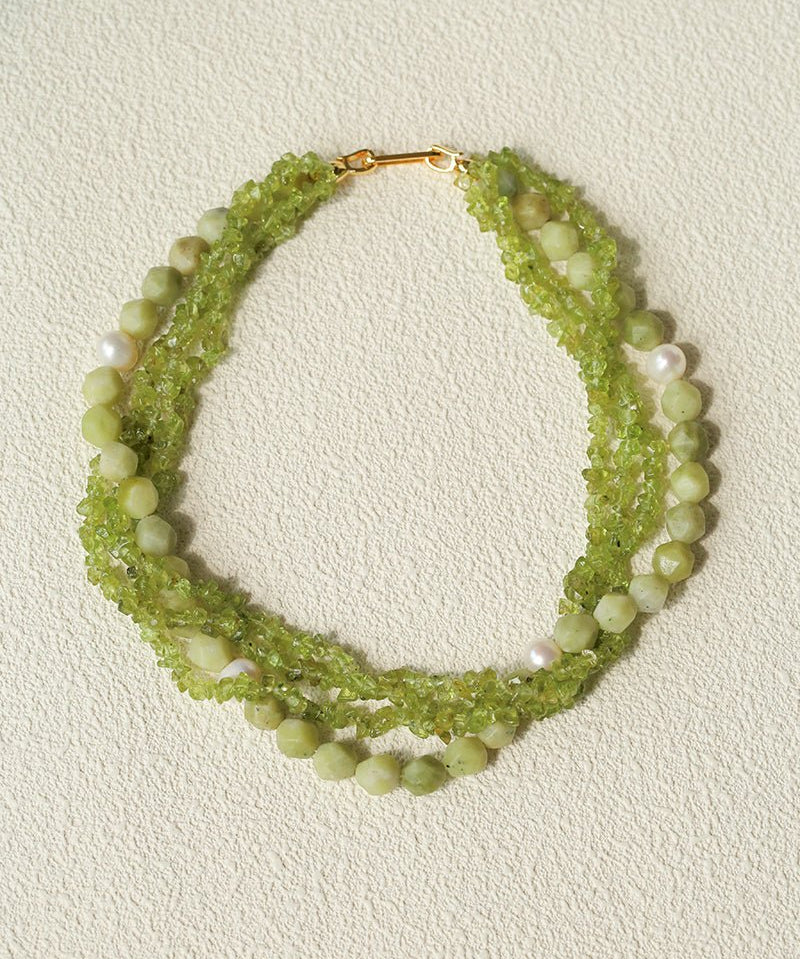 Handmade Multi - Strand Peridot & Baroque Pearl Statement Necklace - floysun