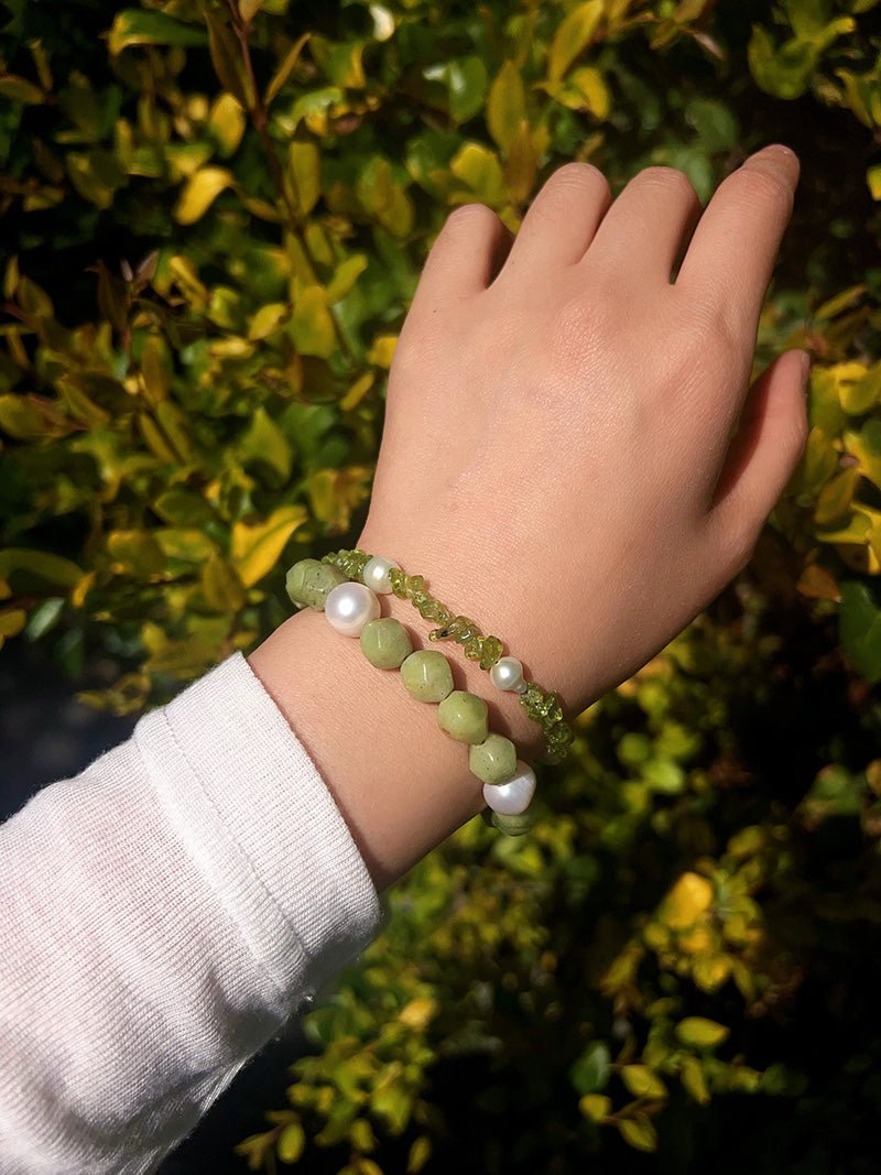 Handmade Natural Southern Jade & Peridot Pearl Bracelet - floysun