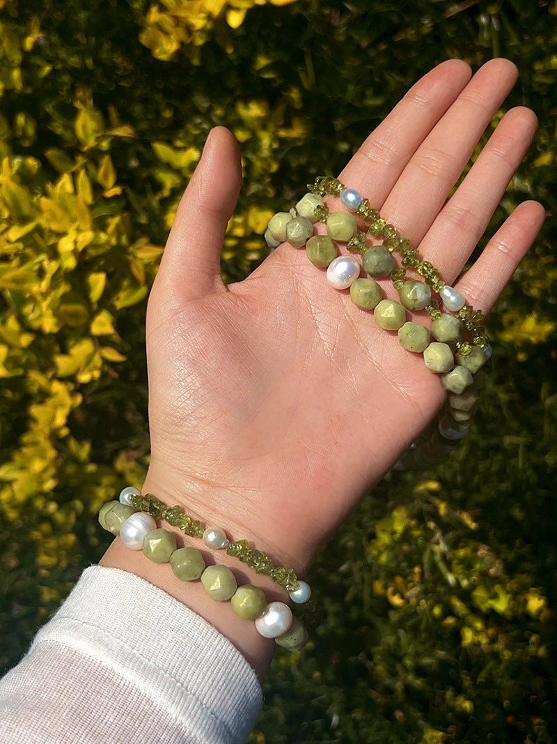 Handmade Natural Southern Jade & Peridot Pearl Bracelet - floysun