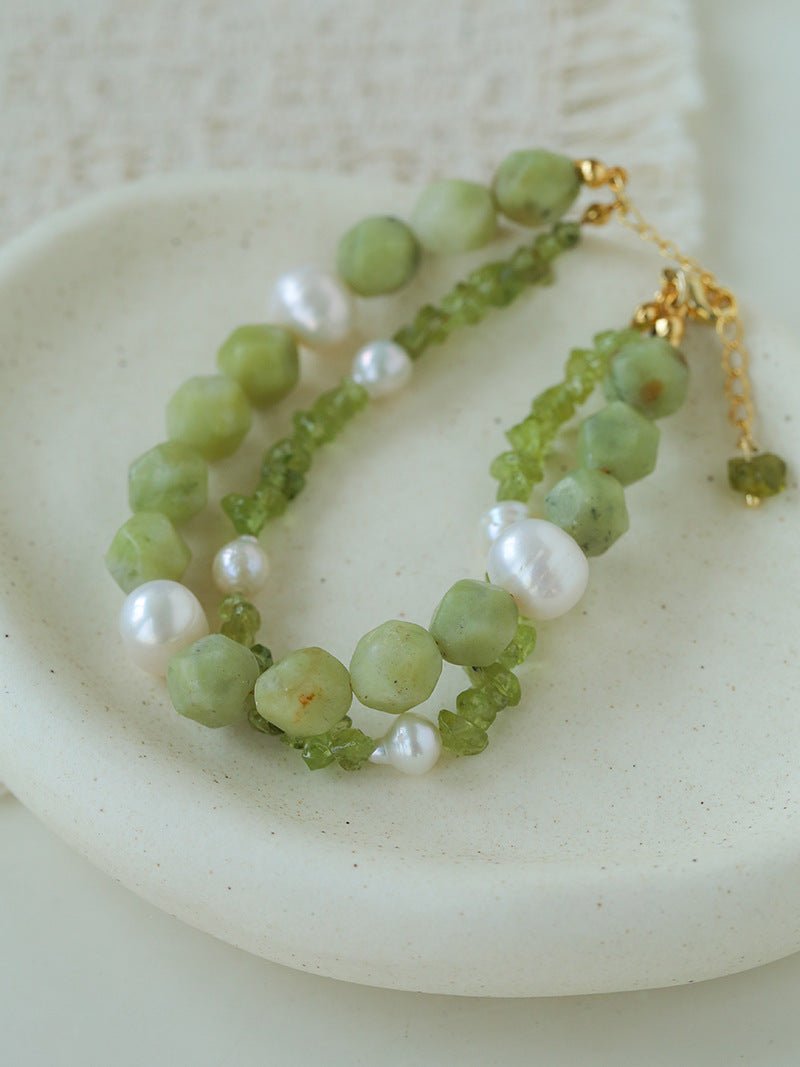 Handmade Natural Southern Jade & Peridot Pearl Bracelet - floysun