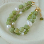 Handmade Natural Southern Jade & Peridot Pearl Bracelet - floysun