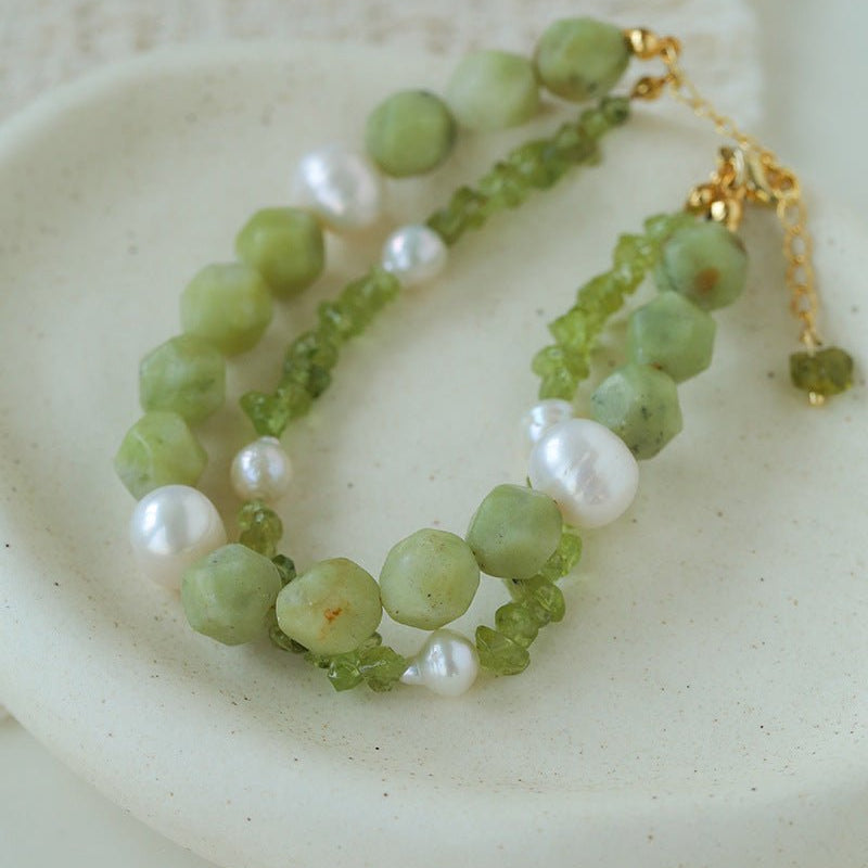 Handmade Natural Southern Jade & Peridot Pearl Bracelet - floysun