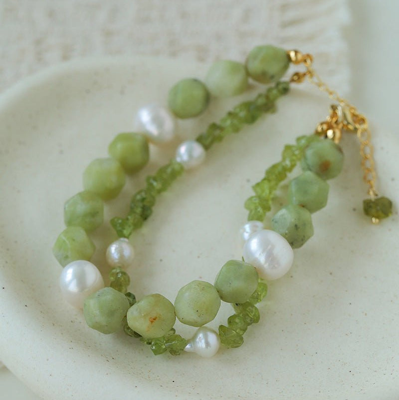 Handmade Natural Southern Jade & Peridot Pearl Bracelet - floysun