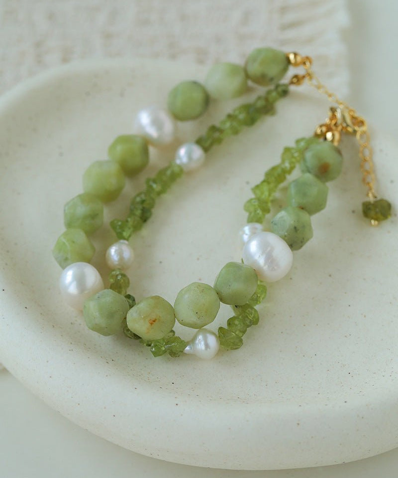 Handmade Natural Southern Jade & Peridot Pearl Bracelet - floysun