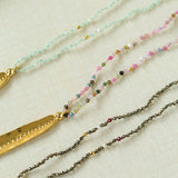 Hand‑Strung Micro‑Bead Hammered Bar Pendant Long Necklace - floysun