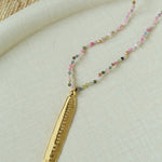 Hand‑Strung Micro‑Bead Hammered Bar Pendant Long Necklace - floysun