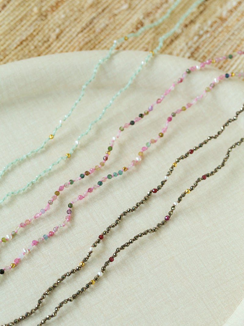 Hand‑Strung Micro‑Bead Hammered Bar Pendant Long Necklace - floysun