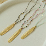 Hand‑Strung Micro‑Bead Hammered Bar Pendant Long Necklace - floysun