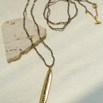Hand‑Strung Micro‑Bead Hammered Bar Pendant Long Necklace - floysun