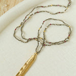 Hand‑Strung Micro‑Bead Hammered Bar Pendant Long Necklace - floysun