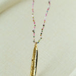 Hand‑Strung Micro‑Bead Hammered Bar Pendant Long Necklace - floysun