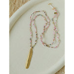 Hand‑Strung Micro‑Bead Hammered Bar Pendant Long Necklace - floysun