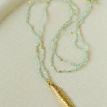 Hand‑Strung Micro‑Bead Hammered Bar Pendant Long Necklace - floysun