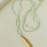 Hand‑Strung Micro‑Bead Hammered Bar Pendant Long Necklace - floysun