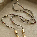 Hand‑Strung Micro‑Bead Hammered Slender Bar Pendant Necklace - floysun