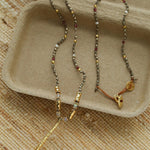 Hand‑Strung Micro‑Bead Hammered Slender Bar Pendant Necklace - floysun