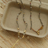 Hand‑Strung Micro‑Bead Hammered Slender Bar Pendant Necklace - floysun