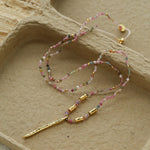 Hand‑Strung Micro‑Bead Hammered Slender Bar Pendant Necklace - floysun