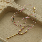 Hand‑Strung Micro‑Bead Hammered Slender Bar Pendant Necklace - floysun