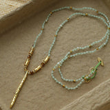 Hand‑Strung Micro‑Bead Hammered Slender Bar Pendant Necklace - floysun