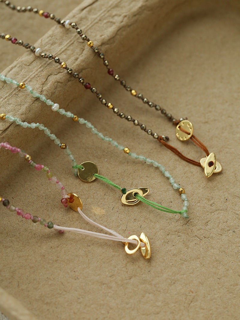 Hand‑Strung Micro‑Bead Hammered Slender Bar Pendant Necklace - floysun