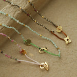 Hand‑Strung Micro‑Bead Hammered Slender Bar Pendant Necklace - floysun