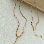 Hand‑Strung Micro‑Bead Hammered Slender Bar Pendant Necklace - floysun