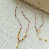 Hand‑Strung Micro‑Bead Hammered Slender Bar Pendant Necklace - floysun