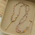 Hand‑Strung Micro‑Bead Hammered Slender Bar Pendant Necklace - floysun