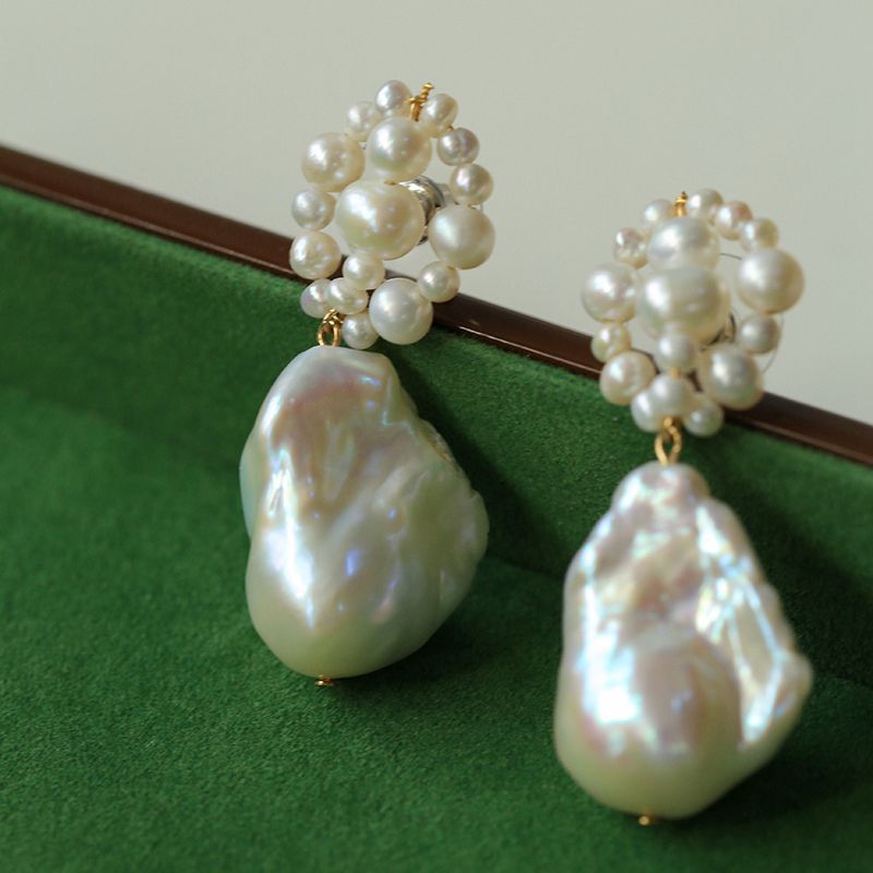 Handwoven Baroque Wrapped Long Pearl Drop Earrings - floysun