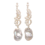 Handwoven Baroque Wrapped Long Pearl Drop Earrings - floysun